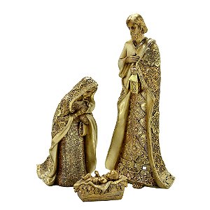 SAGRADA FAMILIA DOURADA EM RESINA 45CM 3PÇS