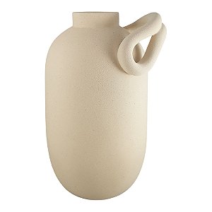 Vaso Decorativo de Cerâmica Bege com Alça - 34 cm