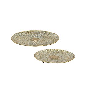 CJ DE BANDEJAS DECORATIVA EM METAL DOURADO 2PCS