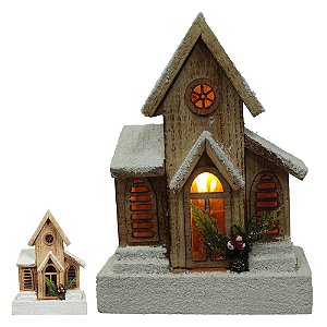 VILA NATALINA CASA DECORATIVA  C/LED 42cm RUSTICA FLORARTE