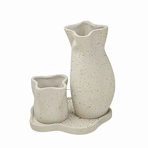 JOGO 2 VASOS COM BANDEJA DECORATIVA EM CERAMICA