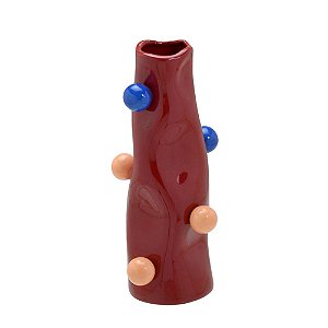 VASO DECORATIVO EM CERAMICA VERMELHO E COLORIDO 28,5CM