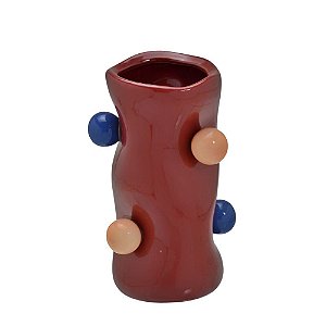 VASO DECORATIVO EM CERAMICA VERMELHO E COLORIDO 16CM