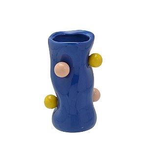 VASO DECORATIVO EM CERAMICA NAS CORES AZUL E COLORIDO 16CM