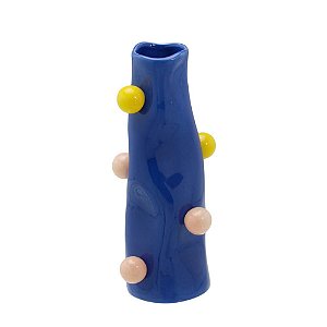 VASO DECORATIVO EM CERAMICA NAS CORES AZUL E AMARELO 23CM