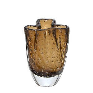 VASO DECORATIVO EM VIDRO NA COR MARROM 18CM