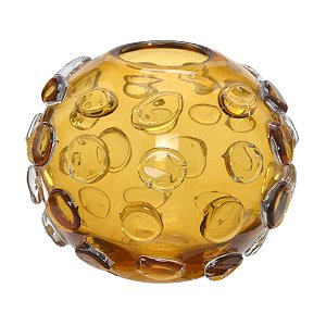 VASO DECORATIVO EM VIDRO NA COR AMBAR 16CM