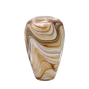 VASO DECORATIVO EM VIDRO BEGE CARAMELO E MARROM 32cm