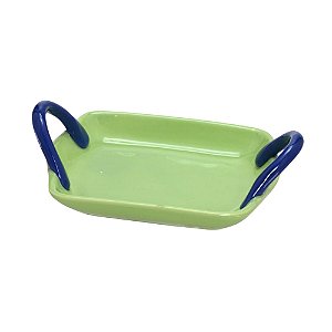 BANDEJA DECORATIVA EM CERAMICA NAS CORES AZUL E VERDE 21CM
