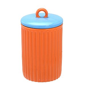 POTICHE DECORATIVO EM CERAMICA NAS CORES AZUL E LARANJA 19CM