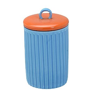 POTICHE DECORATIVO EM CERAMICA NAS CORES AZUL E LARANJA 16CM