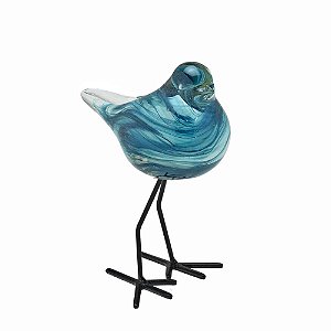ESCULTURA PASSARO DECOR VIDRO MURANO AZUL 14CM