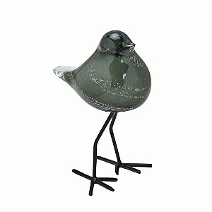 PASSARO DECORATIVO EM VIDRO MURANO FUME E PRETO 14CM
