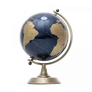 GLOBO DECORATIVO DE PLASTICO E METAL DOURADO E AZUL WOLFF