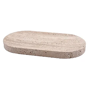 BANDEJA OVAL DECORATIVA EM PEDRA BEGE 30CM