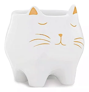 CACHEPOT GATO EM CERAMICA BRANCO MART
