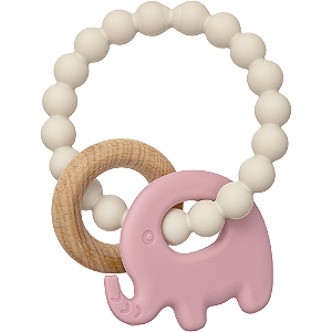 MORDEDOR EM SILICONE E BAMBU ELEFANTE ROSA BUBA