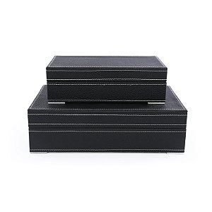 PAR DE CAIXA ORGANIZADORA MDF E CORINO PRETO DECORATIVA