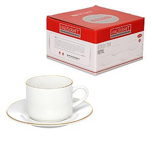 JG 4PÇS XICARA CHA ROYAL BRANCA BORDA DOURADA 200ML