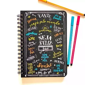 Caderno Seja Feliz G - Capa em MDF sem Pautadas