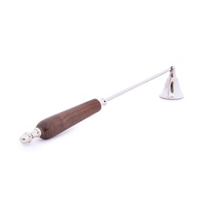 ABAFADOR DECORATIVO DE VELA ALUMINIO PRATA E  MADEIRA