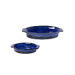 CONJUNTO DE TRAVESSA DE CERAMICA AZUL OVAL 2PCS MEDIDAS