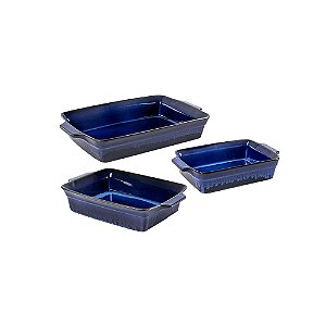 CJ DE TRAVESSA DE CERAMICA AZUL RETANGULAR 3PCS MEDIDAS