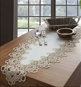 CAMINHO MESA RENDADO 100% PES VENEZA 40X150CM BEGE JOLITEX