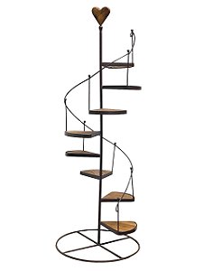 ESCADINHA DECORATIVA EM FERRO MARROM E MADEIRA 114cm