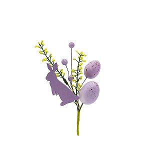 GALHO DECORATIVO PASCOA COELHO C OVOS LILAS - 23cm