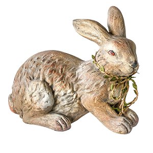 ESCULTURA COELHO RUSTICO DEITADO EM CERAMICA