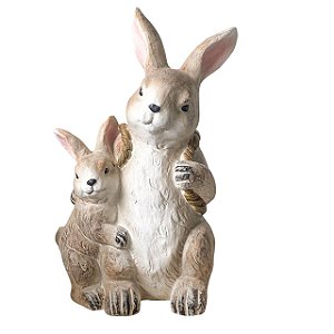 ESCULTURA DECORATIVO RUSTICO COELHO C FILHOTE 46,5CM