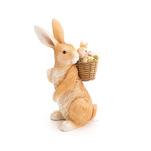 ESCULTURA COELHO DECOR RESINA CARREG CESTA E FILHOTE 20CM