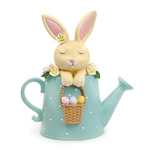 ESCULTURA BULE DECORATIVO COM COELHO EM RESINA 30cm