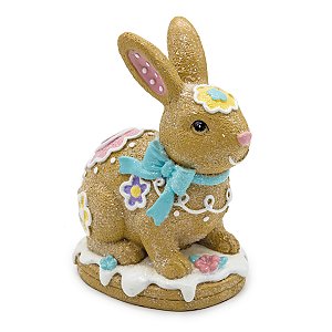 ESCULTURA DECOR COELHO C FLORES EM RESINA LINHA COOKIE 11cm