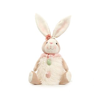 COELHA DECOR EM PELUCIA SENTADO OVOS E ILUMINACAO 39cm