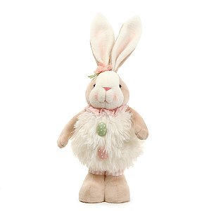 ESCULTURA COELHA EM PELUCIA OVOS DECORATIVO 46cm