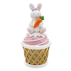 ESCULTURA CUPCAKE ROSA DECORATIVO COELHO LINHA COOKIE 13cm