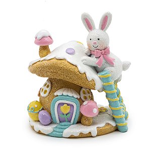 ESCULTURA CASINHA DECOR COM COELHO LINHA COOKIE 12cm