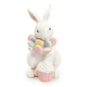 ESCULTURA COELHO DECOR COM MACARONS EM RESINA 19cm