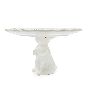 PRATO PARA BOLO COM PE COELHO BRANCO EM PORCELANA 20cm