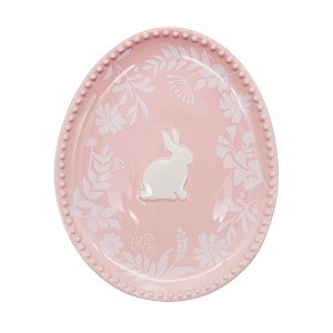 PRATO EM PORCELANA ROSA COELHO EM RELEVO FLORAL