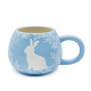 CANECA COELHO FLORAL AZUL EM PORCELANA AZ/BR 600ml