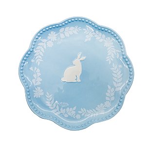 PRATO DE SOBREMESA EM PORCELANA AZUL COELHO FLORAL 22cm