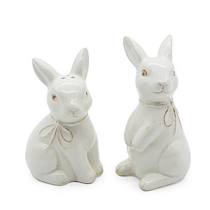 PORTA CONDIMENTO COELHOS EM PORCELANA BRANCA COM 02PC 7/9CM