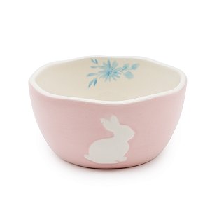 BOWL ROSA EM PORCELANA COELHO FLORAL PASCOA 100ml