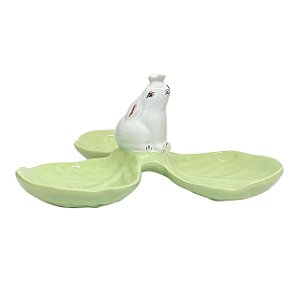 PETISQUEIRA DECORATIVA COELHO NA FOLHA VERDE LUIZ SALVADOR