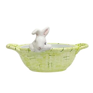 CESTA BOMBONIERE COM COELHO EM CERAMICA VERDE LUIZ SALVADOR