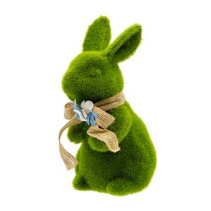 ESCULTURA COELHO DECORATIVO MUSGO COM LACO EM JUTA 19cm