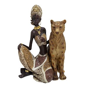 ESCULTURA DECOR AFRICANA SENTADA RESINA  CARAMELO DOUR 25,5
